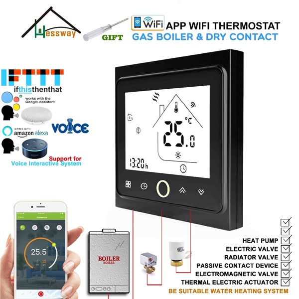 Works with Alexa Google Home EU 3A Gas Boiler Thermostat Switch WiFi Contact Valve Radiator for Dry Contact &Passive Contact