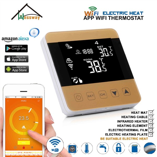 EU 16A Underfloor Heating Thermostat WiFi Amazon Alexa Voice Interaction for Heating Element Electric Heating Film/Cable
