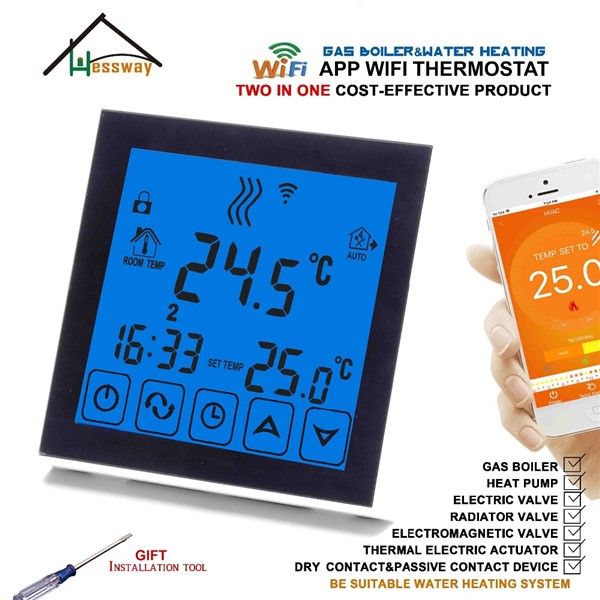 Smart Programmable Two in One Gas Boiler&Water Heating Linkage Controller WiFi Thermostat for Dry Contact Relay