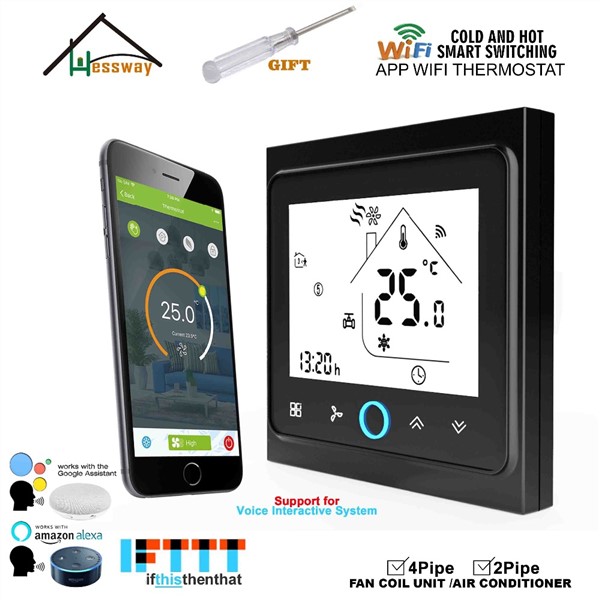 HESSWAY Touch Screen Room Heat Cool Temp Thermostat WiFi Taoper for 2 Pipe 4pipe Optional