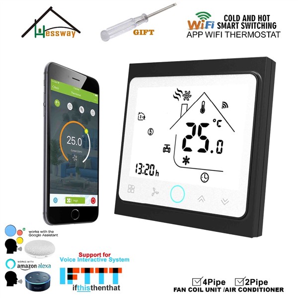HESSWAY Touch Screen Room Heat Cool Temp Thermostat WiFi Taoper for 2 Pipe 4pipe Optional