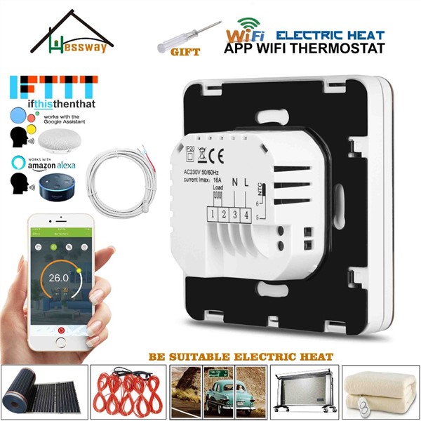 95-240VAC 16A Dual Sensor on/off Electric Heating WiFi Wireless Heating Thermostat Control for White, Black Optional