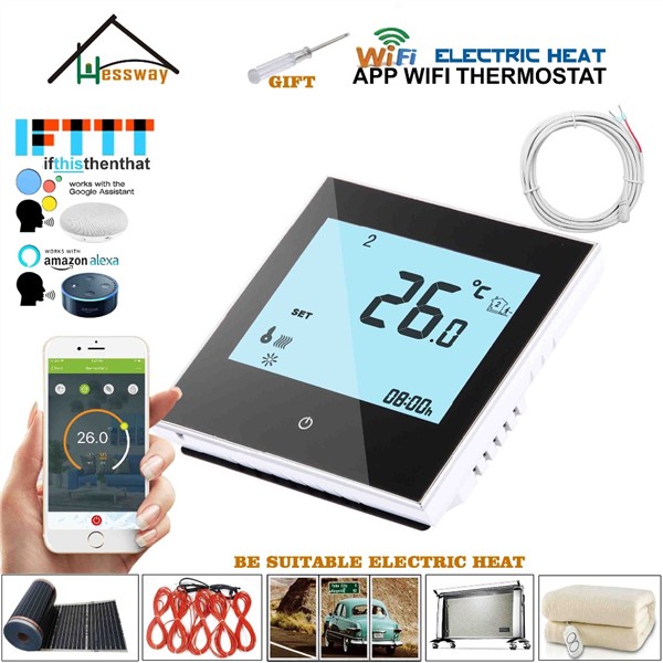 95-240VAC 16A Dual Sensor on/off Electric Heating WiFi Wireless Heating Thermostat Control for White, Black Optional
