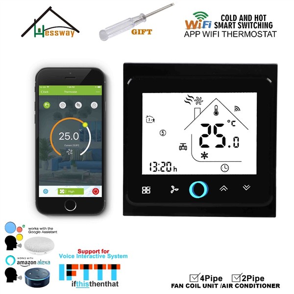 HESSWAY 2p 4p Cooling/Heating Digital Wireless WiFi Thermostat Room Temperature Control for Central Air Conditioning