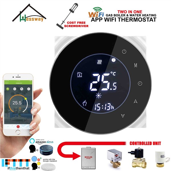 EU Weekly Programmable LCD Touch Screen Room Thermostat WiFi Gas Boiler& Dry Contact Google Home Control for Floor Heating 3A