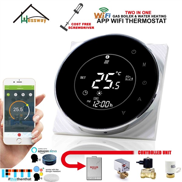 EU Weekly Programmable LCD Touch Screen Room Thermostat WiFi Gas Boiler& Dry Contact Google Home Control for Floor Heating 3A