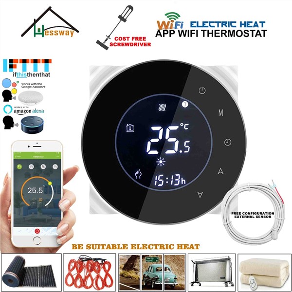 16A 250V Dual Sensor Floor Heating Thermostat Sensor WiFi Wireless Temperature Controller for Works with Alexa Google Home