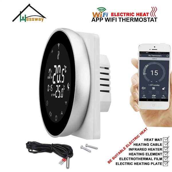 HESSWAY Aluminum Alloy EU 16A Programmable WiFi THERMOSTAT Carbon Fiber Heating Cable for Double Sensor
