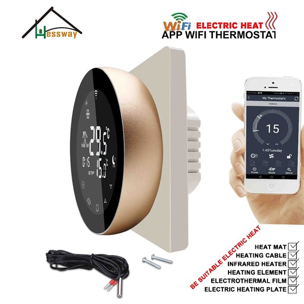 HESSWAY Aluminum Alloy EU 16A Programmable WiFi THERMOSTAT Carbon Fiber Heating Cable for Double Sensor
