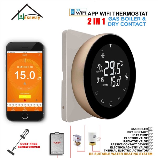 HESSWAY 2 in 1 Smart Thermostat WiFi Linkage Controller by Phone APP for Gas Boiler & Underfloor Warm System