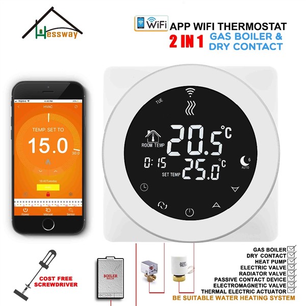2 in 1 Gas Boiler & Underfloor Warm System THERMOSTAT WiFi Temperature Controller for Dry Contact & Radiator
