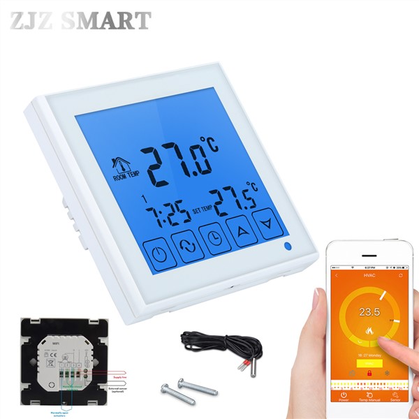 Programmable Temperature Controller with Touch Screen Glass APP Intelligent WiFi Programmable Water Heating Thermostat