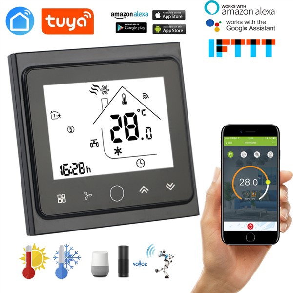 Programmable WiFi Central Air Conditioner Thermostat Temperature Controller 2 Pipe 4 Pipe Fan Coil Unit Work with Alexa Google