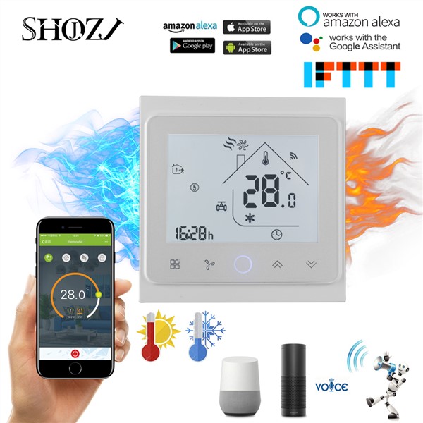 Programmable WiFi Central Air Conditioner Thermostat Temperature Controller 2 Pipe 4 Pipe Fan Coil Unit Work with Alexa Google