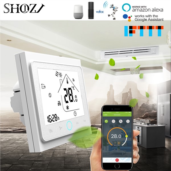 Alexa Google Home TUYA 4 Pipe Programmable WiFi Air Conditioner Thermostat Temperature Controller Fan Coil Unit Smart House