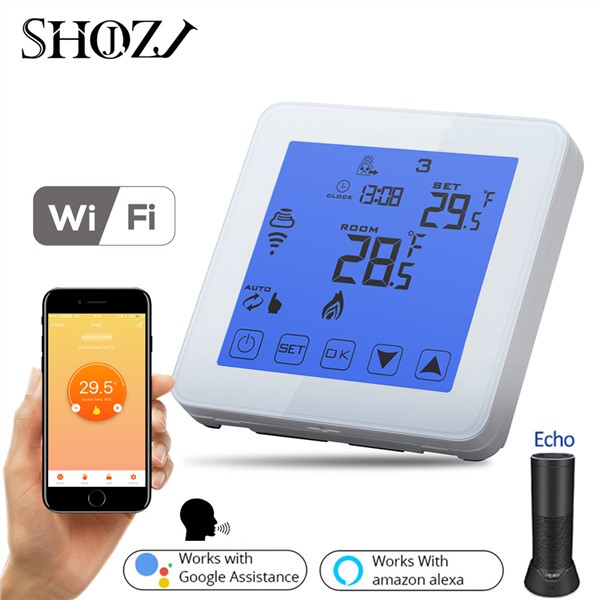 Alexa Google Home Voice WiFi Programmable Thermostat, Thermostat for Floor Heating, Water, Electric Heating Tuya App Smart Home