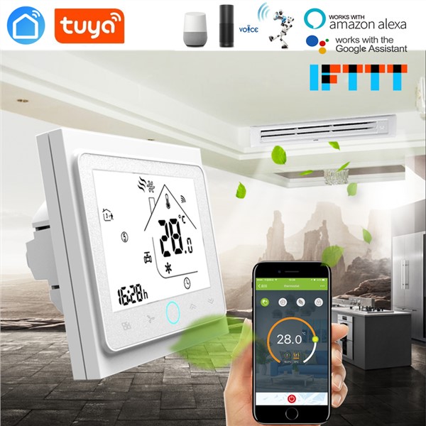 TUYA 2 Pipe 4 Pipe Fan Coil Programmable WiFi Central Air Conditioner Thermostat Temperature Controller Unit Work with Alexa
