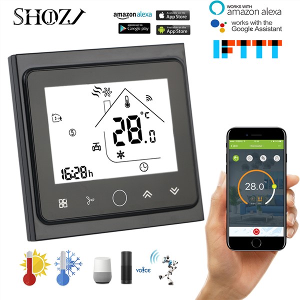 2 Pipe WiFi Smart Central Air Conditioner Temperature Thermostat Controller 3 Speed Fan Coil Unit Work with Alexa Google Home