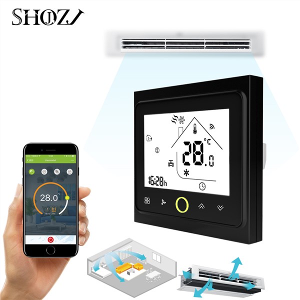 2 Pipe WiFi Smart Central Air Conditioner Temperature Thermostat Controller 3 Speed Fan Coil Unit Work with Alexa Google Home