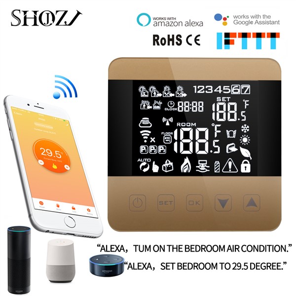 TUYA WiFi Alexa Google Home Smart Thermostat Programmable Winter for Water/Floor Heating Touchscreen Room Temperature Controller