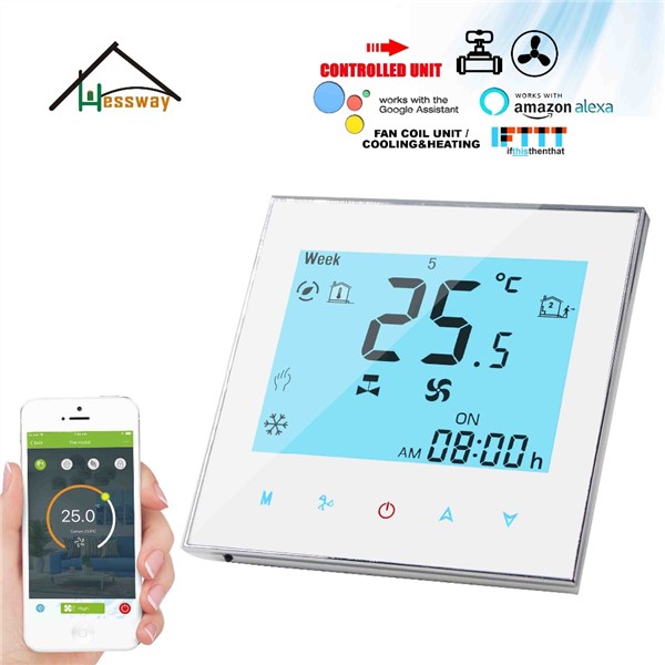 HESSWAY 2P 3 Speed Fan Coil Unit WiFi Room Thermostat 24v, 95-240VAC for Cooling Heating Works with Alexa Google Home