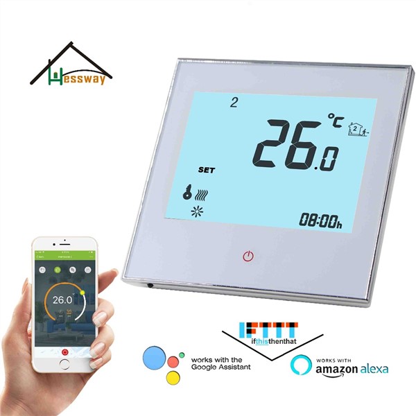 24VAC, 95-240VAC 3A Weekly Programmable LCD Touch Screen WiFi Thermostat Water Floor Heating for NC, NO