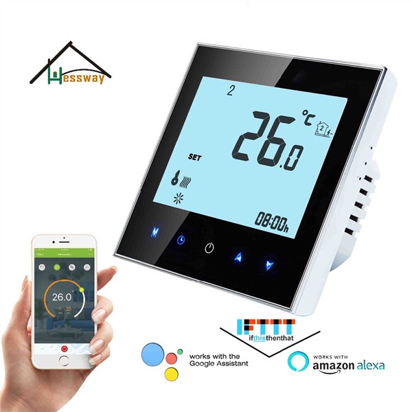 24VAC, 95-240VAC 3A Weekly Programmable LCD Touch Screen WiFi Thermostat Water Floor Heating for NC, NO