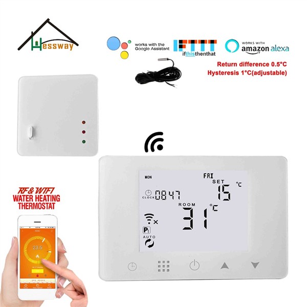 NC/NO Water Valve, Electric Actuator APP WiFi&RF Wireless Thermostat Water Floor Heating for Works with Alexa Google Home