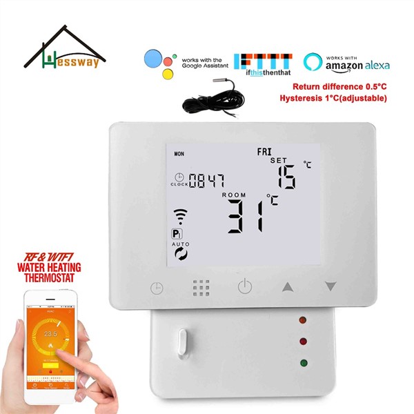 NC/NO Water Valve, Electric Actuator APP WiFi&RF Wireless Thermostat Water Floor Heating for Works with Alexa Google Home