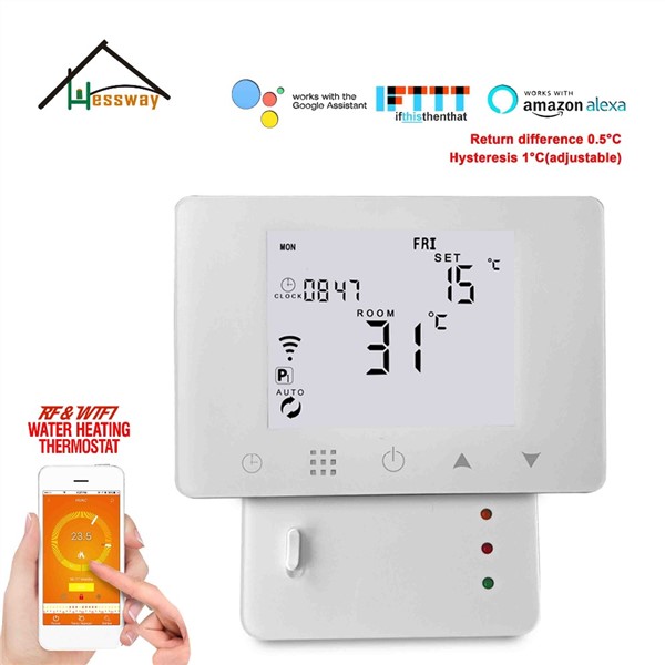HESSWAY TUYA WiFi & RF Wireless Room Gas Boiler Thermostat for Dry Contact/Passive Contact 5A