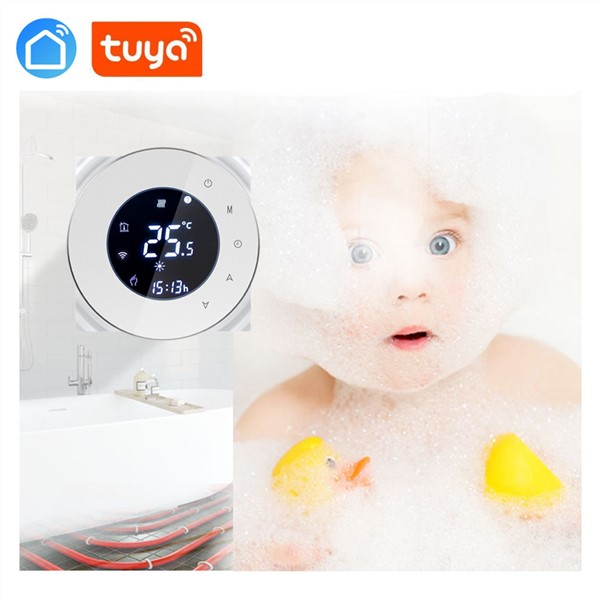 Tuya App Water Floor Heating Thermostat for Warm Floor Heating Round Touch Screen Room Temperature Controller