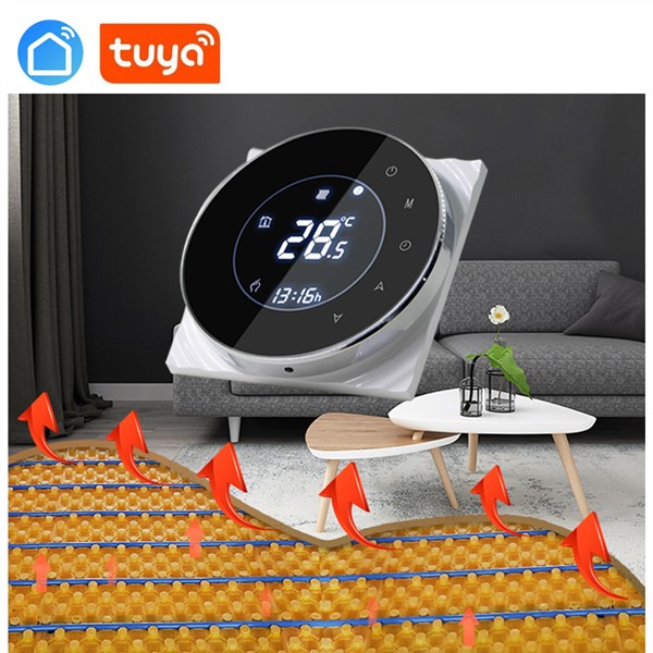Tuya App WiFi Thermostat Water Heating Round Intelligent Temperature Controller Negative LCD Touch Screen Temperature Regulator