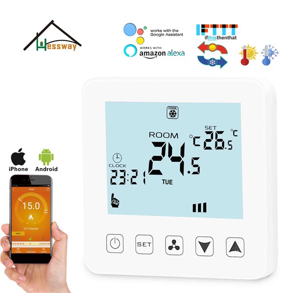 HESSWAY 4P&2P Cooling Heating Temp Fan Coil WiFi Thermostat for APP System IOS & Android