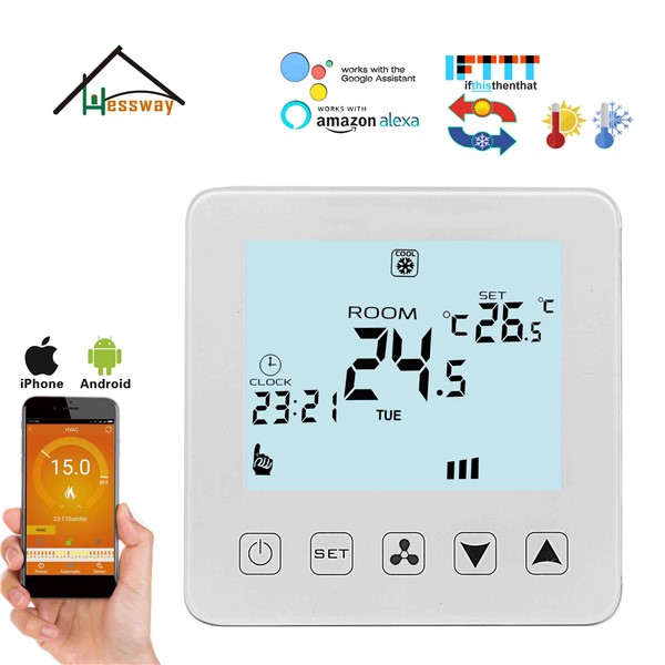 HESSWAY 4P&2P Cooling Heating Temp Fan Coil WiFi Thermostat for APP System IOS & Android