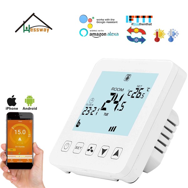 HESSWAY TUYA 4P&2P Cooling Heating Temp Raumthermostat WiFi for Hysteresis 1degree with Amazon Alexa & Google Home
