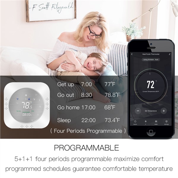 WiFi Smart Heat Pump 24V Thermostat Temperature Controller Smart Life/Tuya APP Remote Control, Works with Alexa Google Home