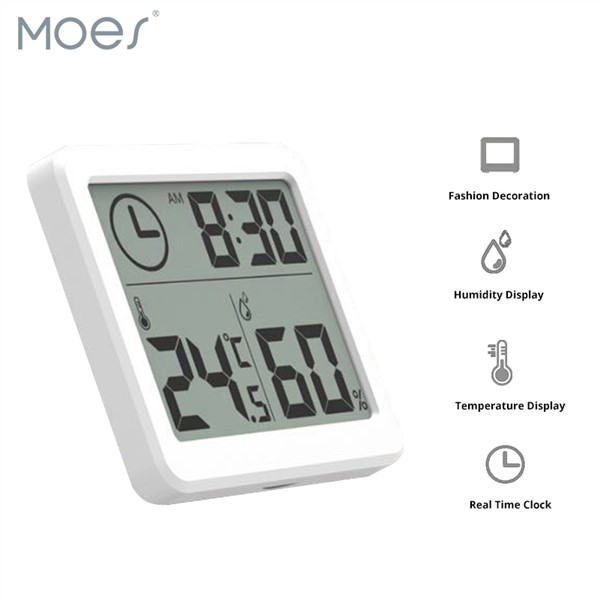 MOES Multifunction Thermometer Hygrometer Automatic Electronic Display Temperature Humidity Monitor Clock 3.2 Inch LCD Screen
