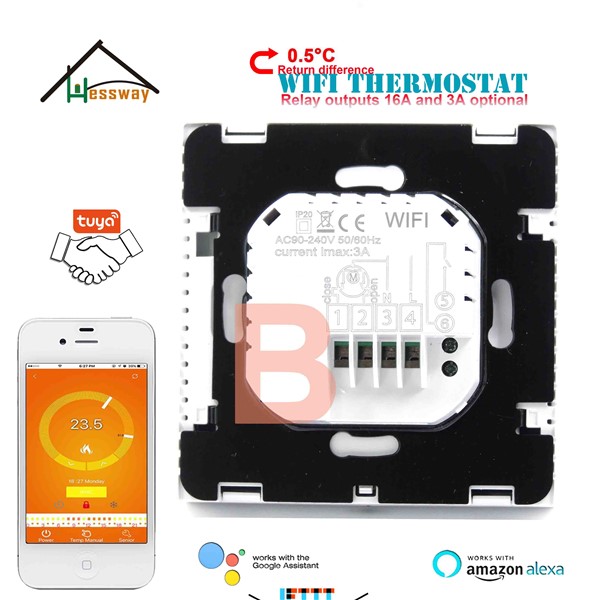 HESSWAY Radiant Floor Heating TUYA WiFi THERMOSTAT for 3A/16A Relay Switch
