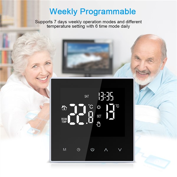 16A Smart Thermostat Digital Temperature Controller Weekly Circulation Programmable Electric Underfloor Heating Large LCD Screen