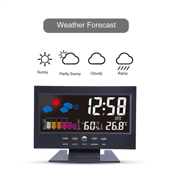 Alarm Clock Weather Station Backlight LCD Wireless Temperature Humidity Meter Snooze Functions Digital Clock