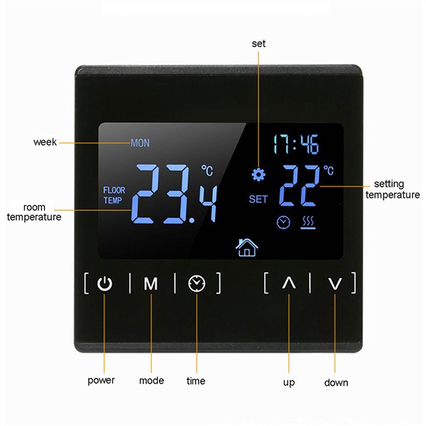 110V 120V 230V All Touch Screen Temperature Controller Thermoregulator Black Back Light Electric Heating Room Thermostat