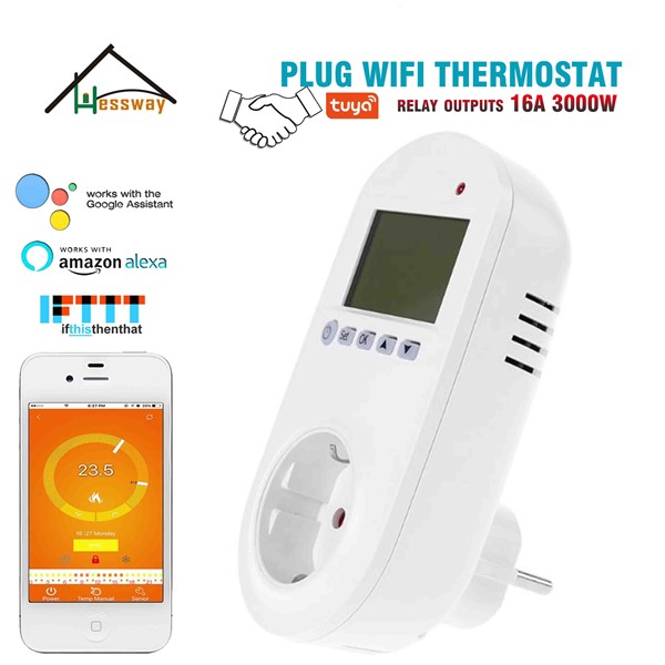 HESSWAY TUYA 16A Smart Plug EU Thermostat WiFi for Electric Floor Heating