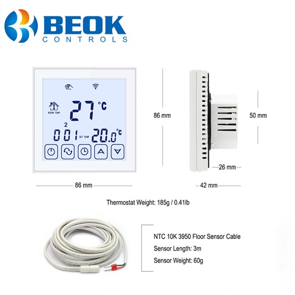 Beok 4 Pcs/Pack 220V Thermostat WiFi Underfloor Heating Temperature Controller 16A Works with Google Home Alexa
