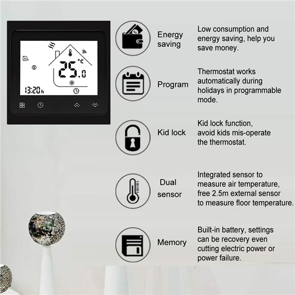 95~240V WiFi Smart Thermostat Temperature Controller for Water Electric Floor Heating Gas Boiler Works with Alexa Google