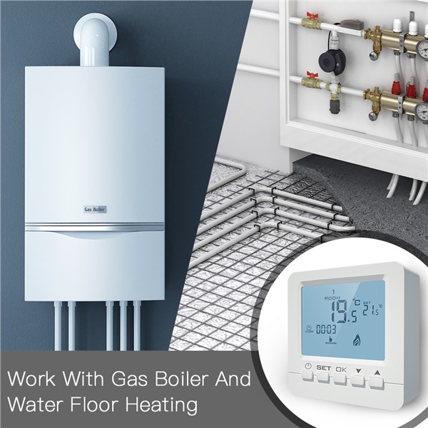 LCD 5A Wall-Hung Gas Boiler Heating Temperature Programmable Thermostat Battery Powered Thermoregulator with Backlight