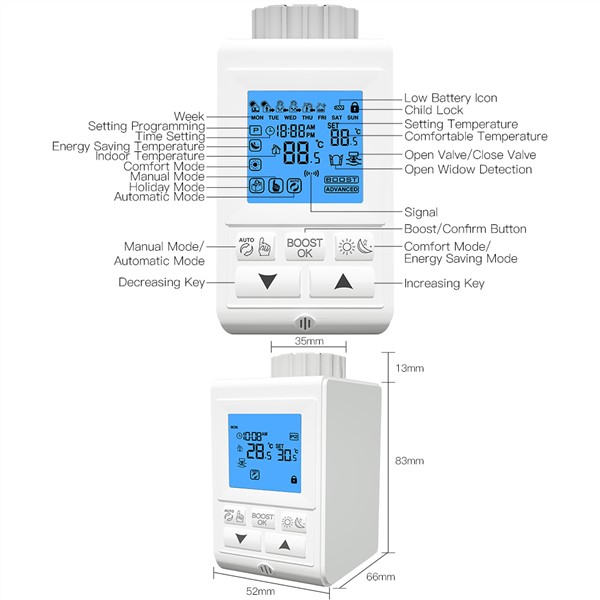 Zigbee Smart TRV Thermostatic Radiator Valve Controller Thermostat Temperature Tuya APP Control Works with Alexa Google Home