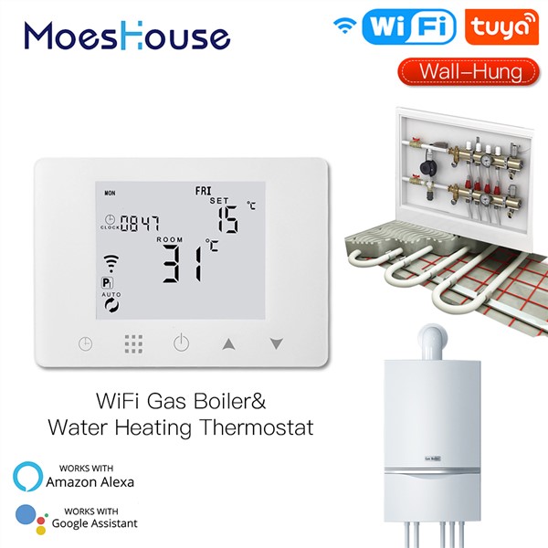 WiFi Smart LCD Wall-Hung Gas Boiler Water Underfloor Heating Temperature Controller Smart Life Tuya App Remote Control