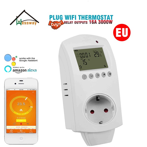 16A Electric Floor Heating WiFi EU Plug In Socket THERMOSTAT for Infrared Wire, Warm Floor