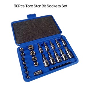 30Pcs Male Female Torx Star Socket Bit Set E & T Sockets Torx Bit Set 1/4 3/8 1/2 Inch Drive Torx Socket Set with Storage Case
