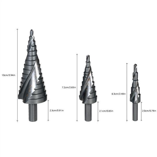 3PCS 4-32MM HSS Cobalt Step Drill Bit Set Nitrogen High Speed Steel Spiral for Metal Cone Triangle Shank Hole Cutter